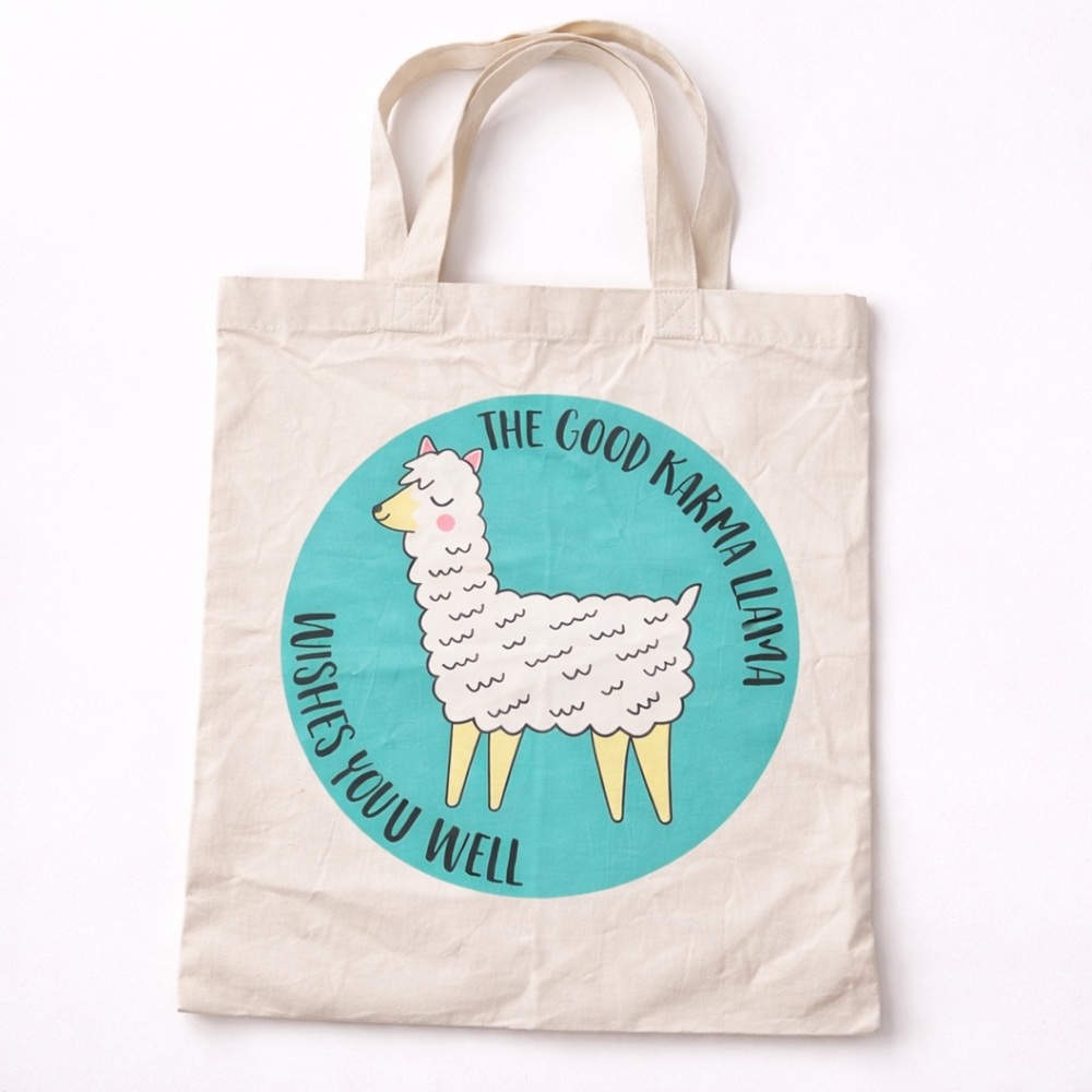Llama Tote Bag “Good Karma Llama Wishes You Well” Canvas Cotton Reusable Bag